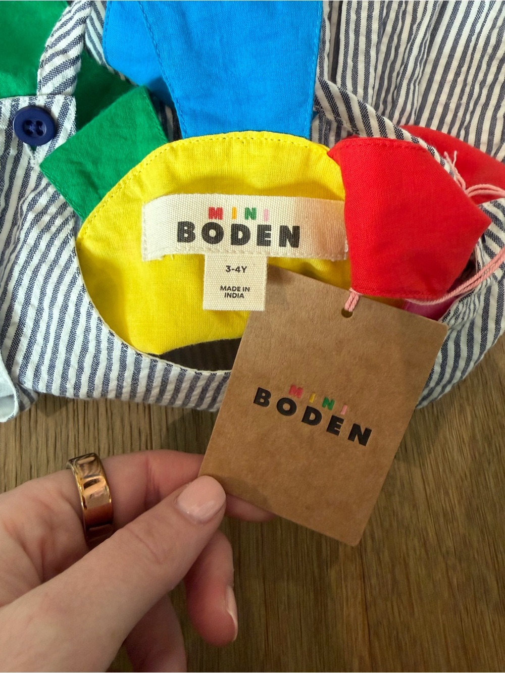 🌈 Mini Boden Zadie Rainbow Appliqué Back Dress - Navy/Ivory Stripe - 3-4Y - NWT - Picture 9 of 9